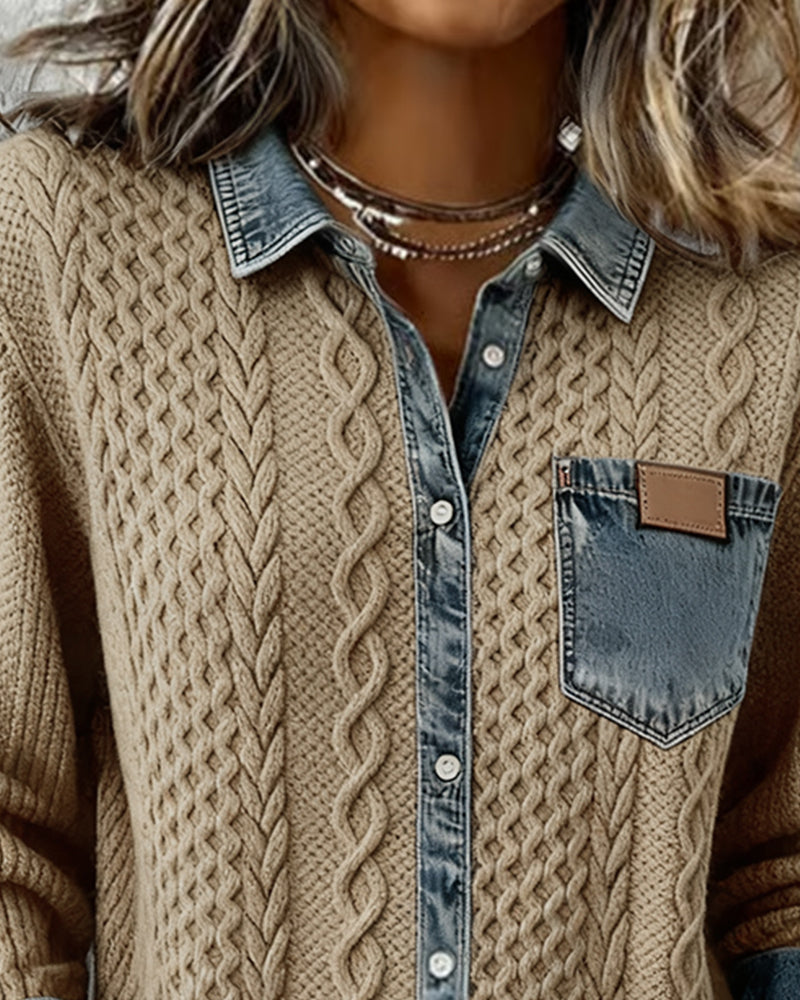 Delorisse - Chemise Tricotée Chic avec Détails Denim