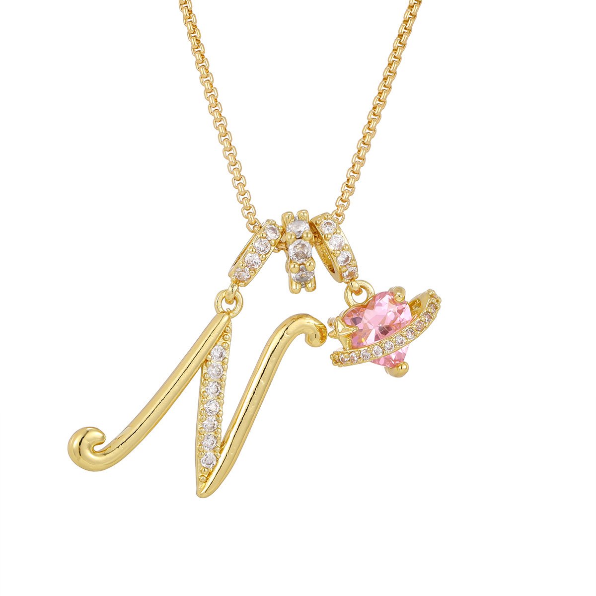 Carmelle - Initialen Ketting Met Roze Hartje