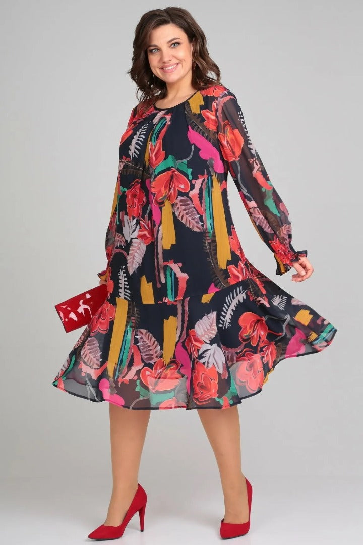 Brisette - Midi Jurk Bloemen Elegantie Modern