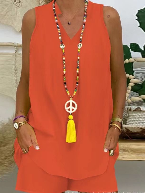 Thessaly - Mouwloze casual damesset met hoge hals voor een elegante zomerstijl