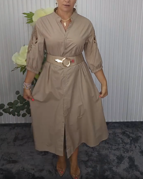 Mavellea - Elegante dameshemdjurk met riem en vloeiende midi-snede