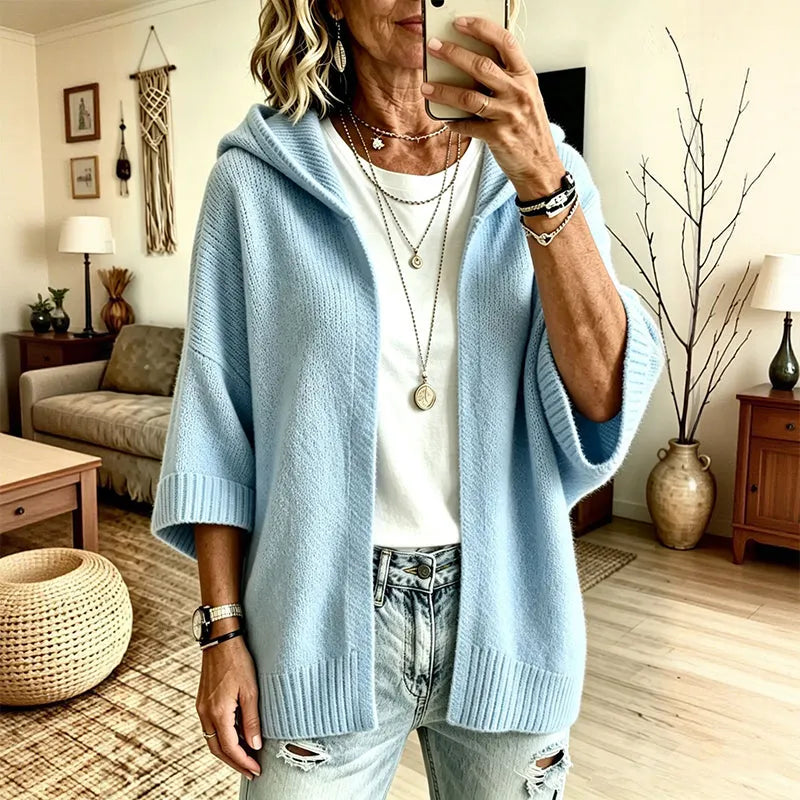 Mabel - Dames cardigan en tricot met ruime capuchon en 3/4 mouwen