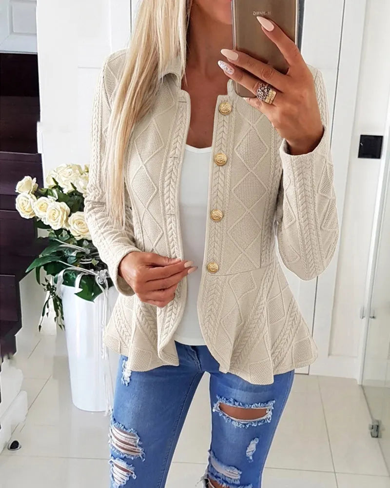 Geeske - Dames cardigan met chevron- en argylepatroon en omgeslagen kraag