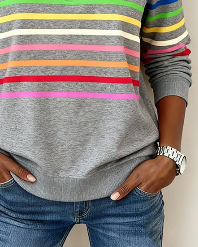 Isavelline - Casual Sweatshirt met Kleurige Strepen