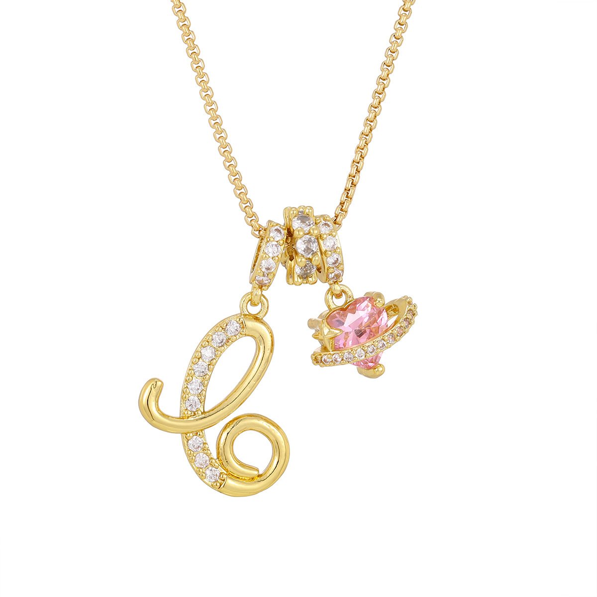 Carmelle - Initialen Ketting Met Roze Hartje