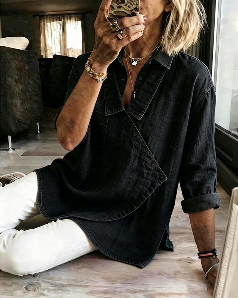 Mélusine - Damesblouse met een ruime pasvorm en diagonale knopen