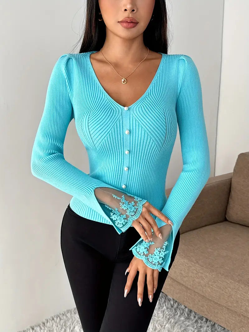 Noralissa - Elegante Trui met Kant en V-Hals