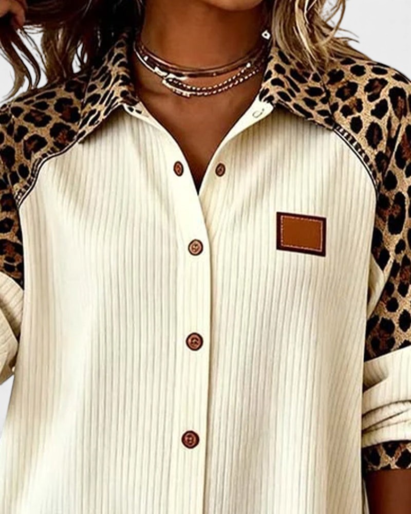 Oralynesse - Bicolor Knopshirt met Luipaarddetails