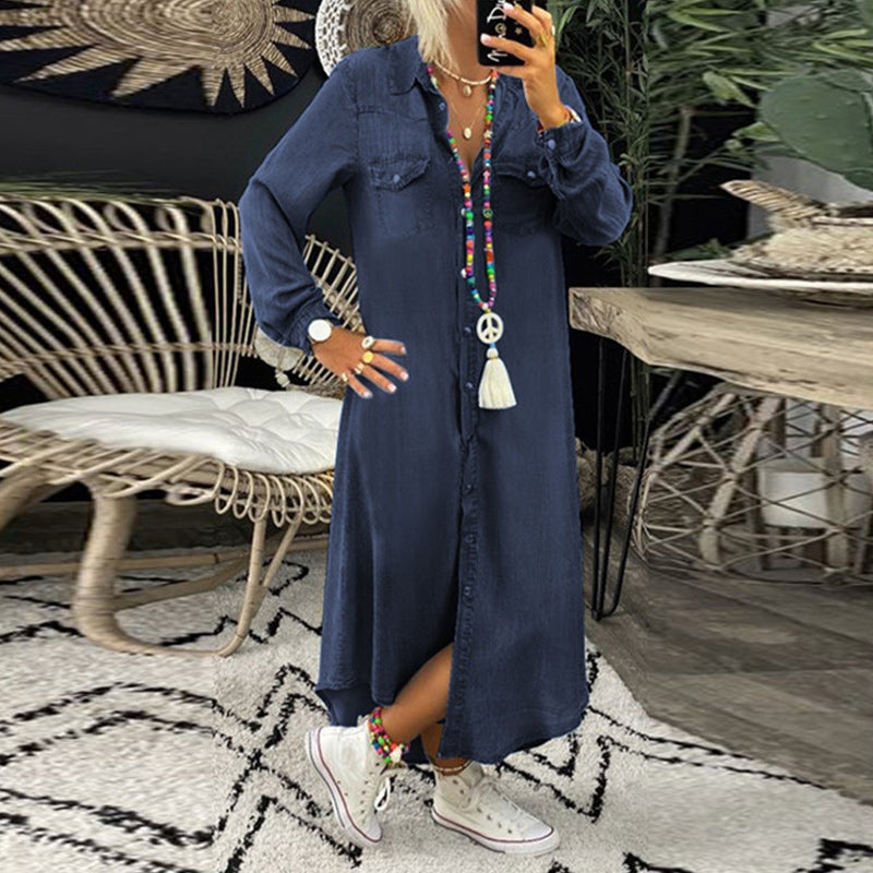 Terenza - denim maxi jurk met lange mouwen