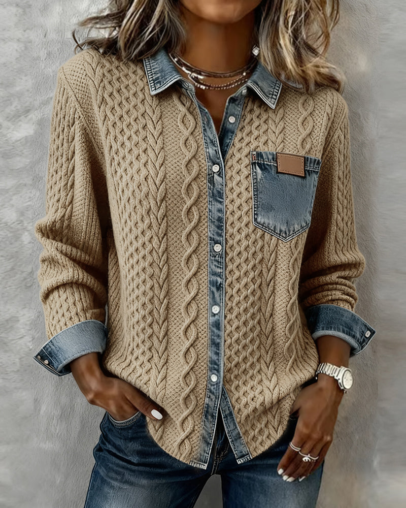 Delorisse - Chemise Tricotée Chic avec Détails Denim