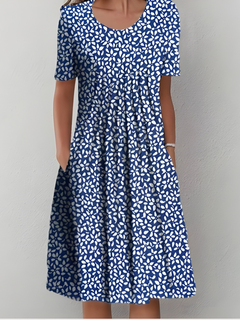 Aurexia - Vrouwelijke Plissé Jurk met Korte Mouwen, Vloeiende Snit, Elegante Bloemenprint
