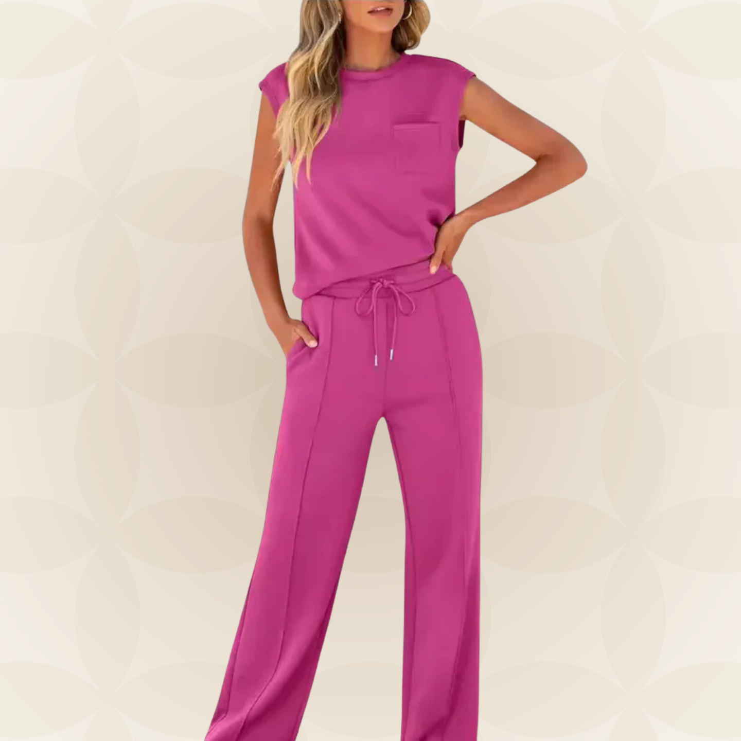 Rovessa - Dames tweedelig ontspannen set met brede broek