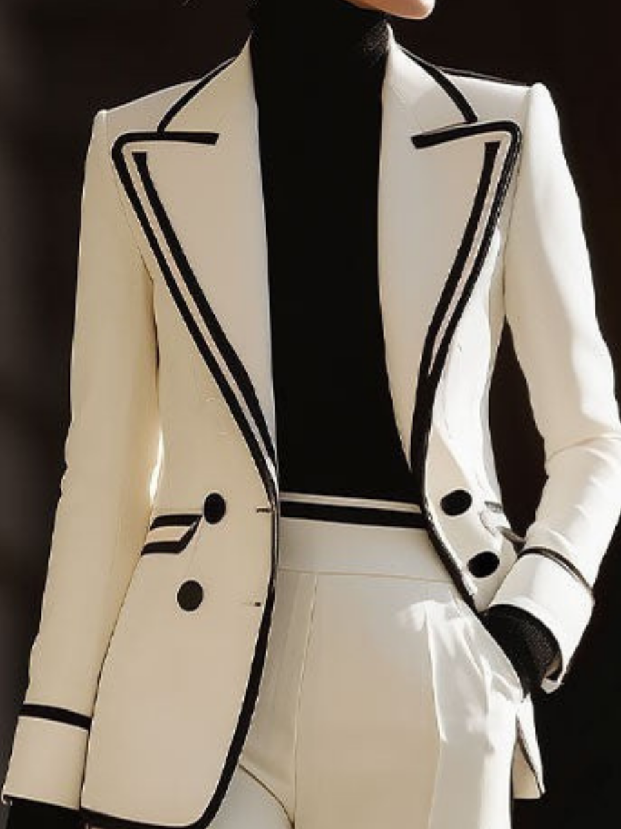 Praxine - Vrouwen Set Elegante Blazer Met Dubbele Knoop en Brede Broek