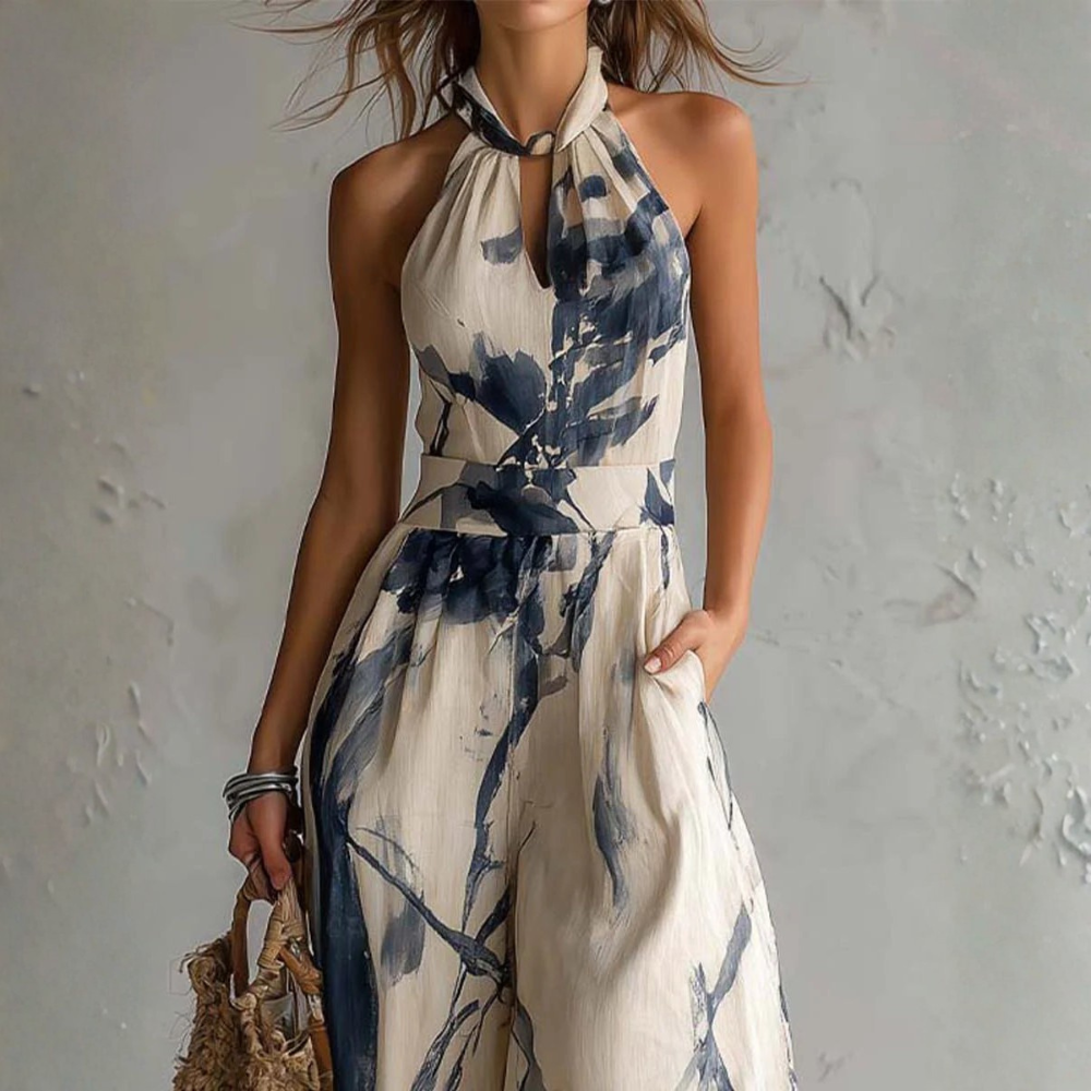 Gavelynn - Dames jumpsuit met halternek en wijde benen