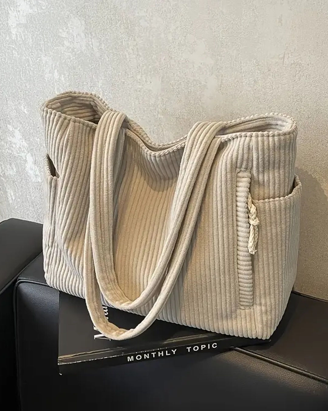 Gisara - Geribde tote bag met koorddetail