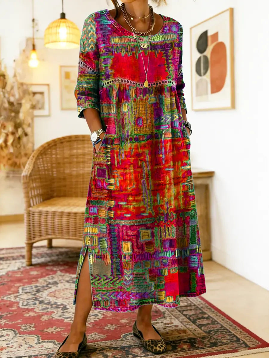 Lunethra - Robe Denim Patchwork Etnisch Dames