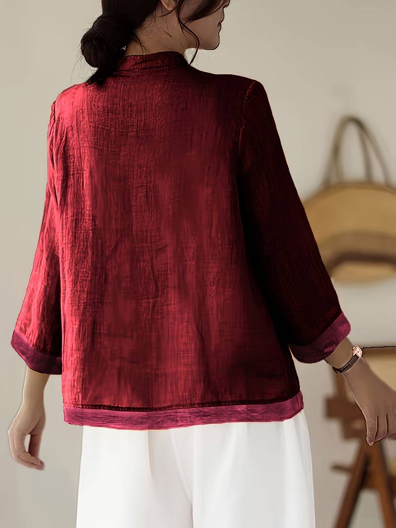 Celmira - Vintage Oversized Blouse met Geknoopte Sluiting
