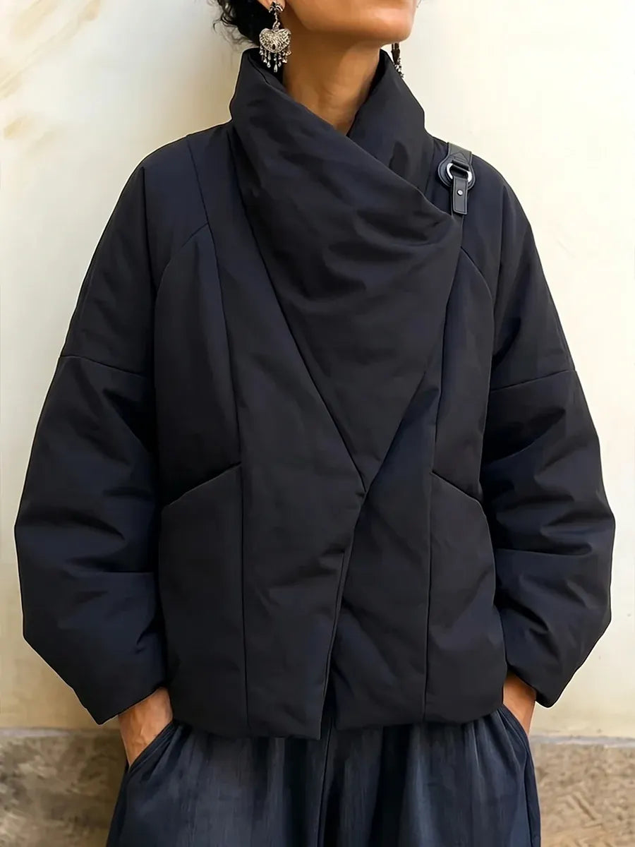 Marjole - Dames winterjas met gedrapeerde kraag en asymmetrische snit