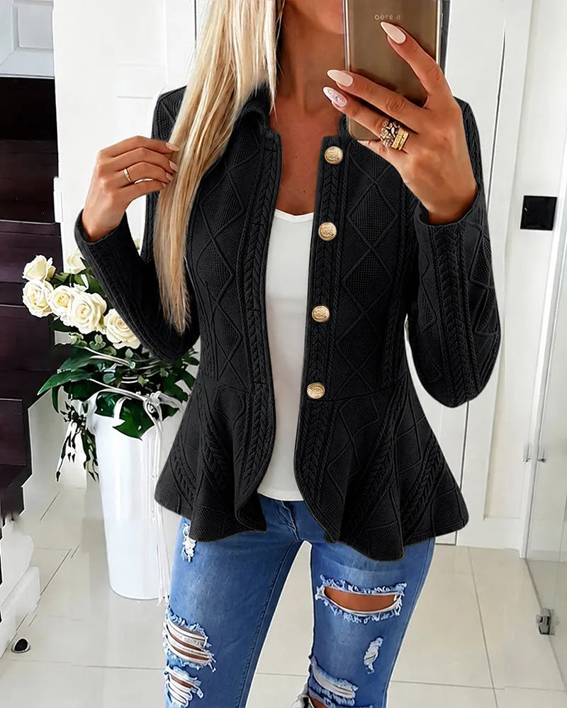 Geeske - Dames cardigan met chevron- en argylepatroon en omgeslagen kraag