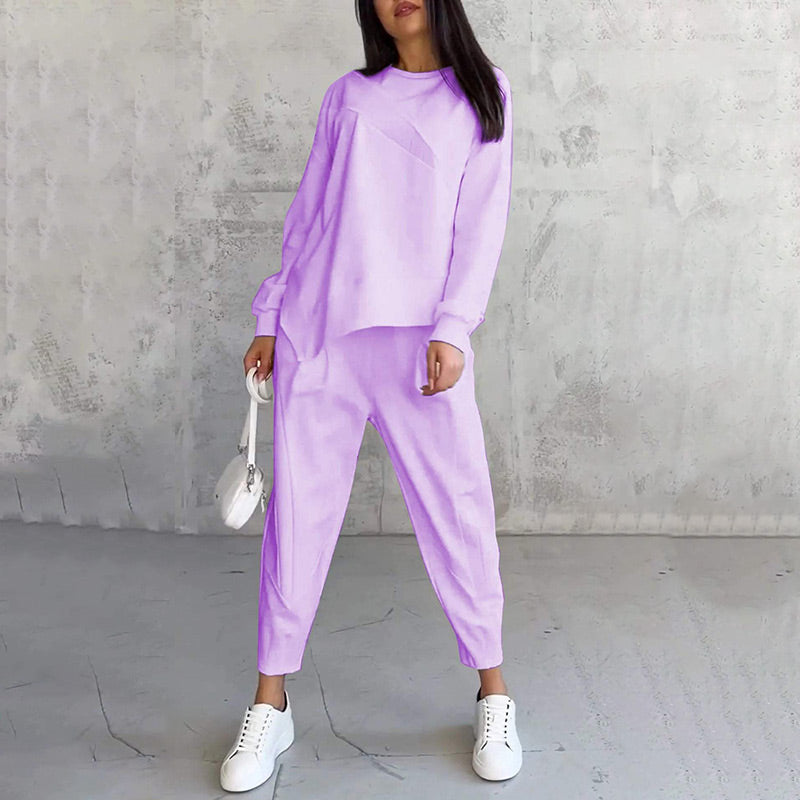 Evanna - Vrouwen asymmetrisch sweatshirt set met comfortabele broek