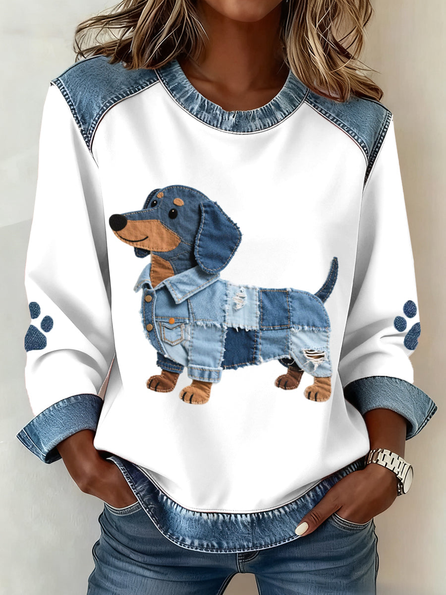 Karianesse - Sweat Patchwork en Jeans met Teckel Motief