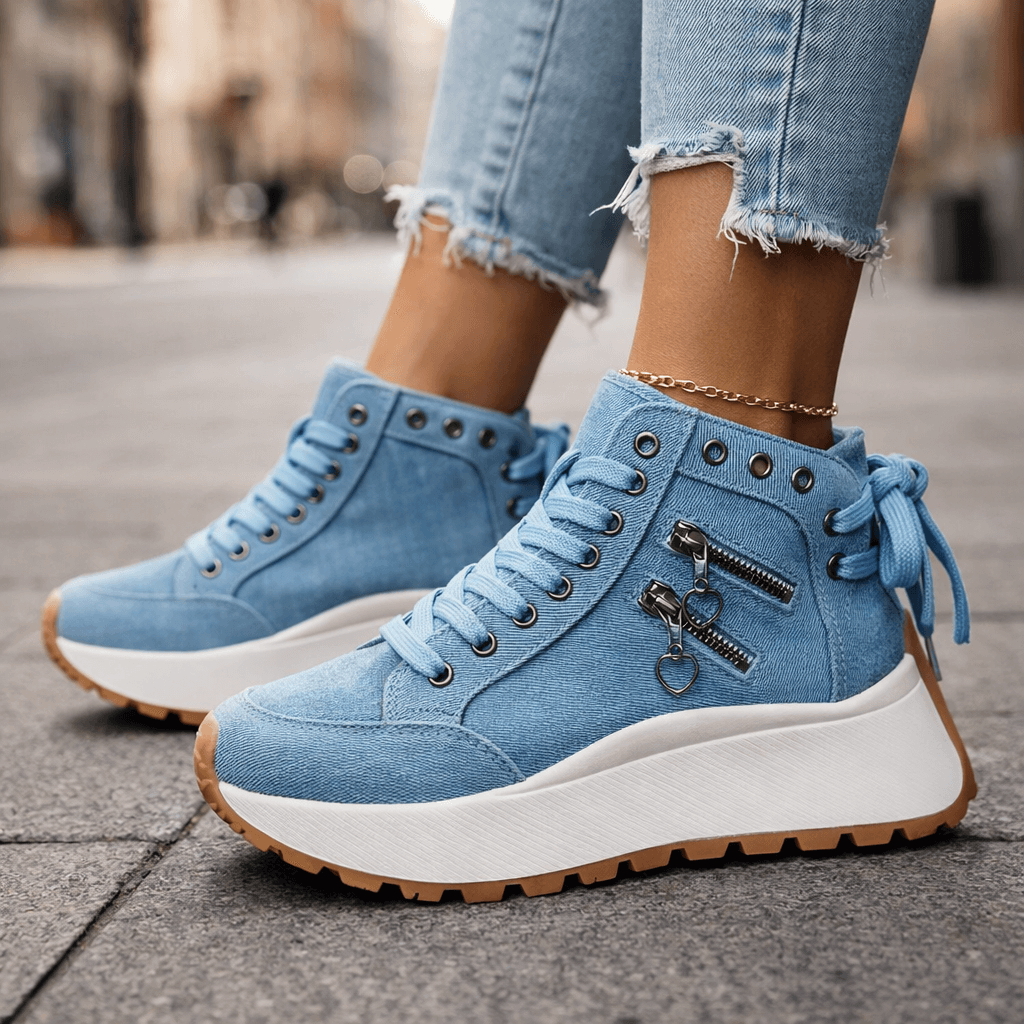 Jasmyra - Platform sneakers voor dames in blauwe denim chunky moderne stijl