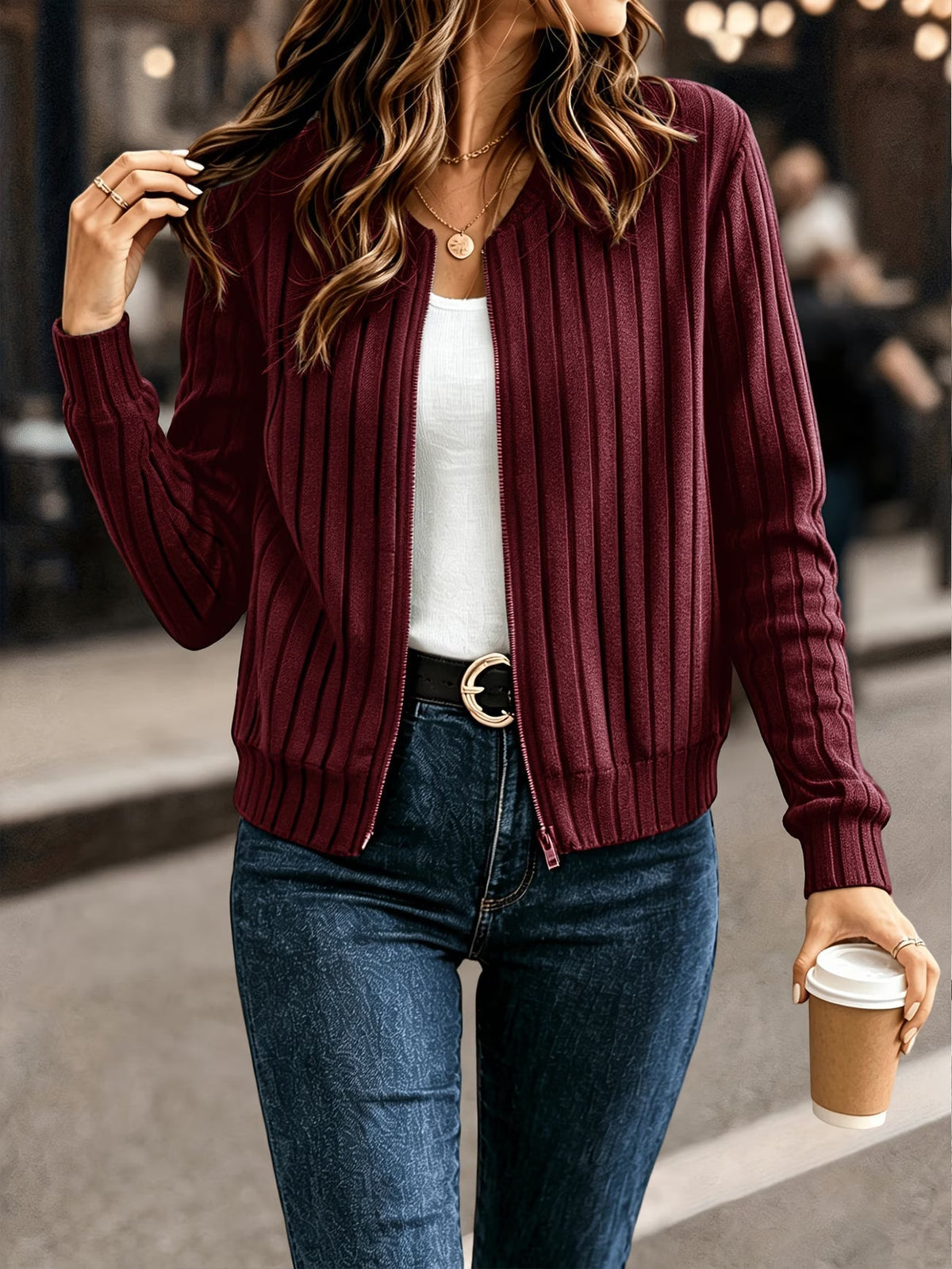 Coby - Dames ribgebreide vest met rits