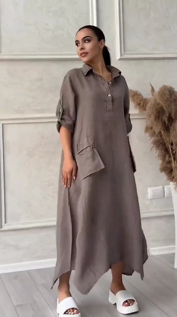 Leontine - Dames maxi-jurk van linnen en katoen