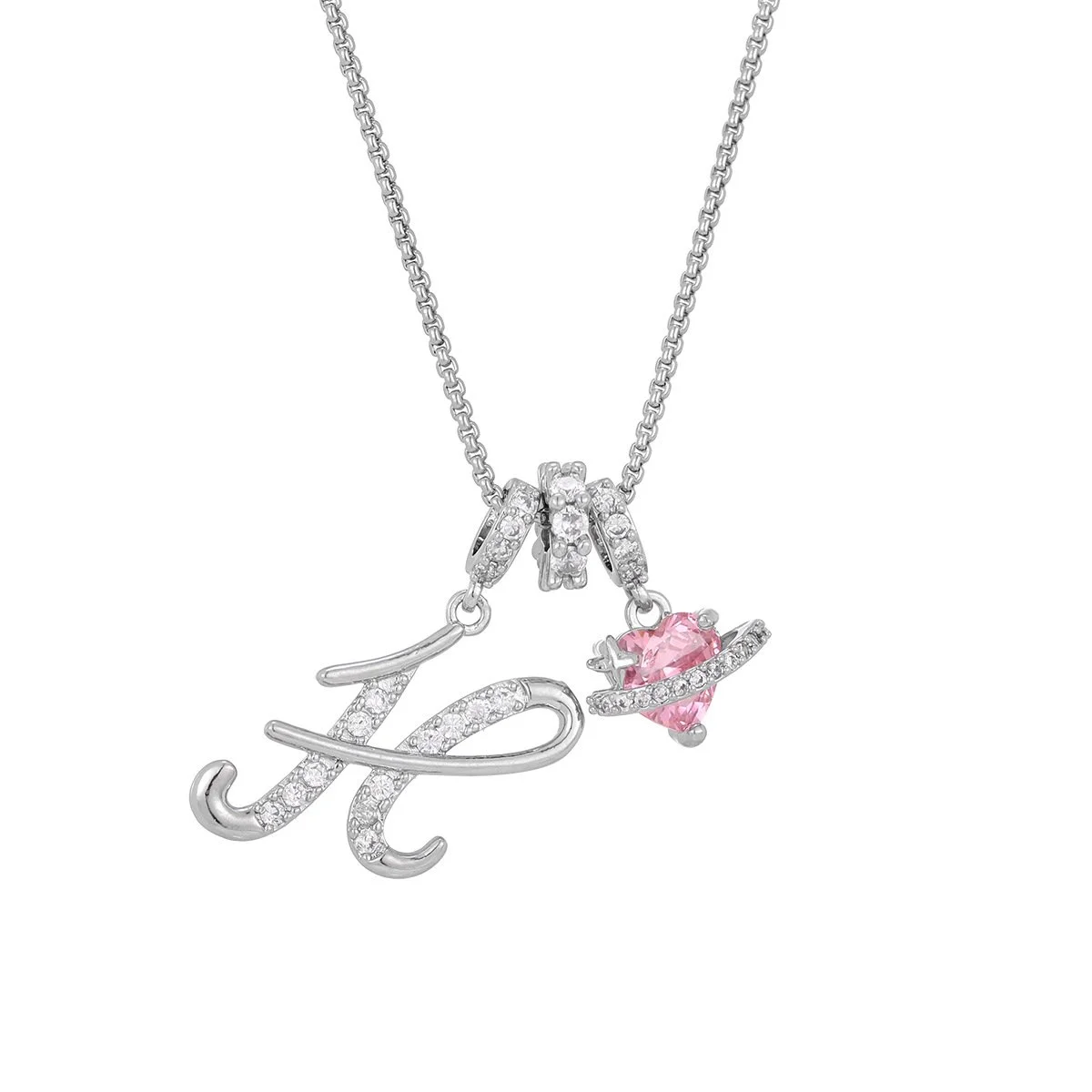 Carmelle - Initialen Ketting Met Roze Hartje