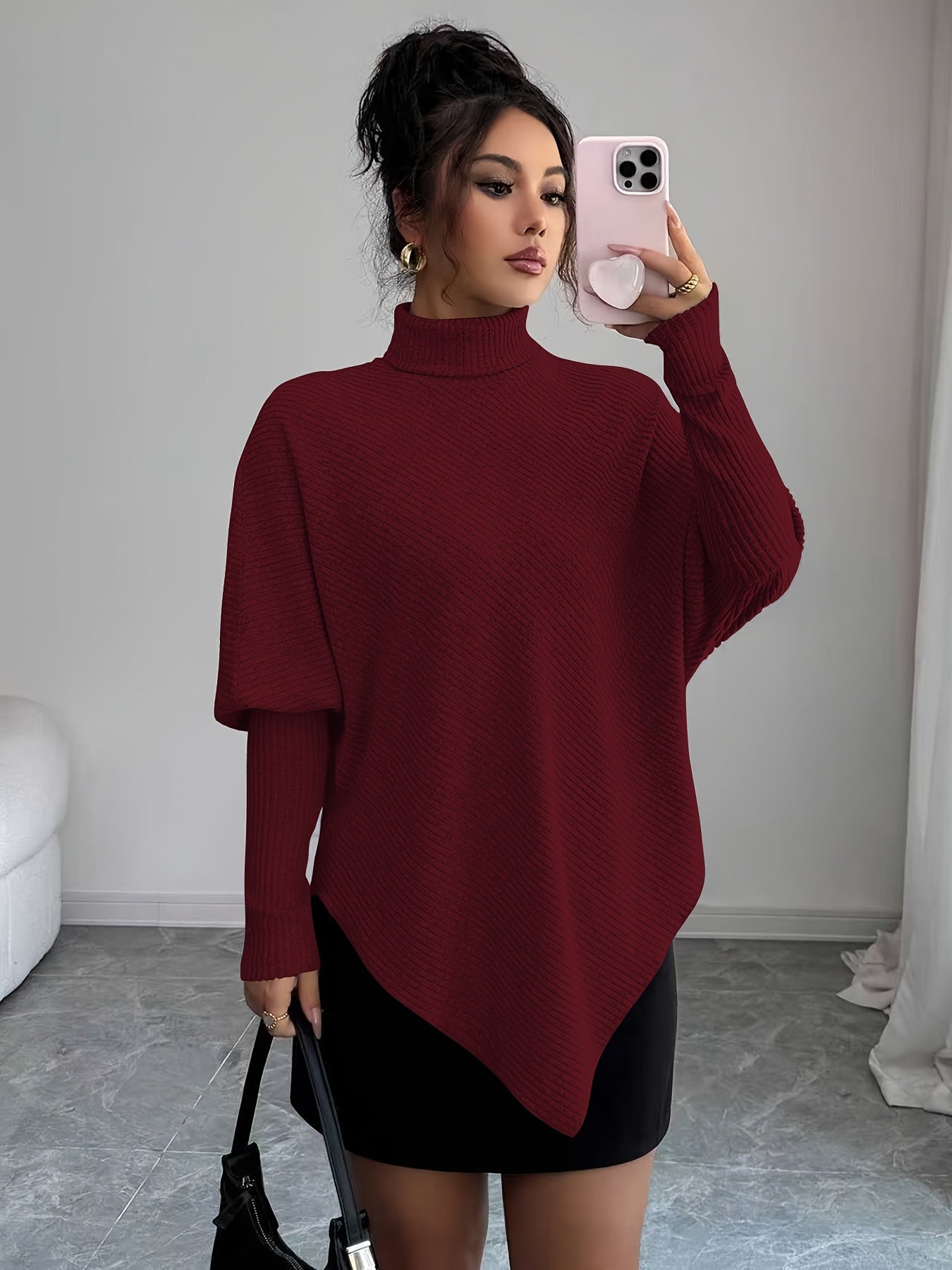 Ilyssa - Asymmetrische Trui Met Hoge Hals Moderne Elegant