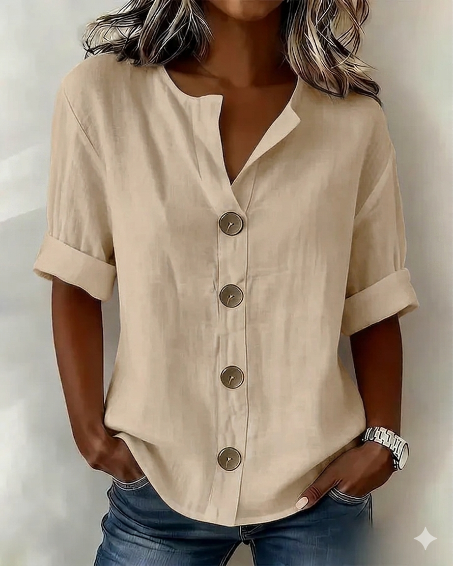Pavixa - Dames Lichte Blouse met Knopen Vloeiende Snit voor de Zomer