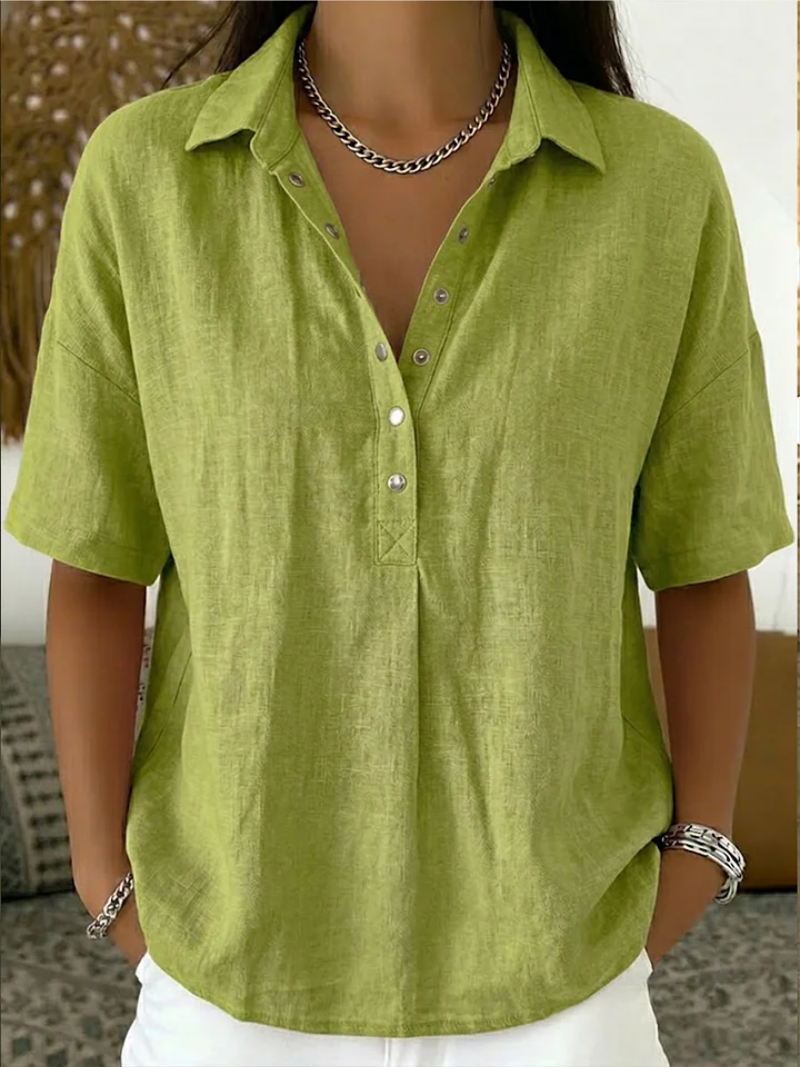 Karina - Damesblouse Met Klassieke Kraag V-Hals Korte Mouwen Comfort