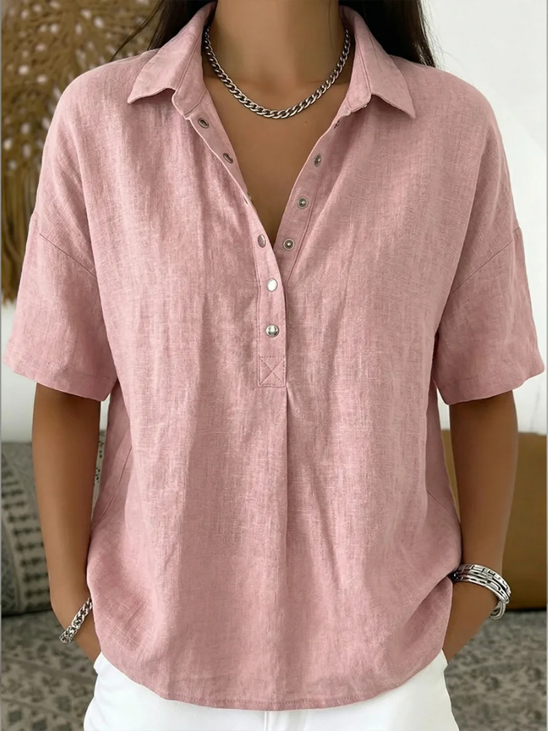 Karina - Damesblouse Met Klassieke Kraag V-Hals Korte Mouwen Comfort