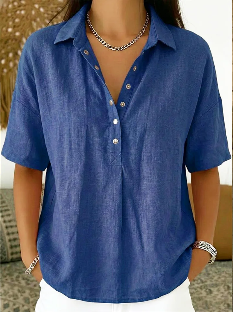 Karina - Damesblouse Met Klassieke Kraag V-Hals Korte Mouwen Comfort