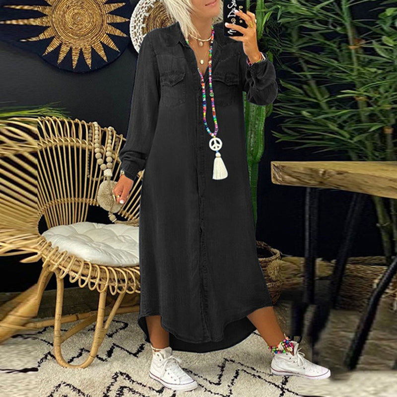 Terenza - denim maxi jurk met lange mouwen
