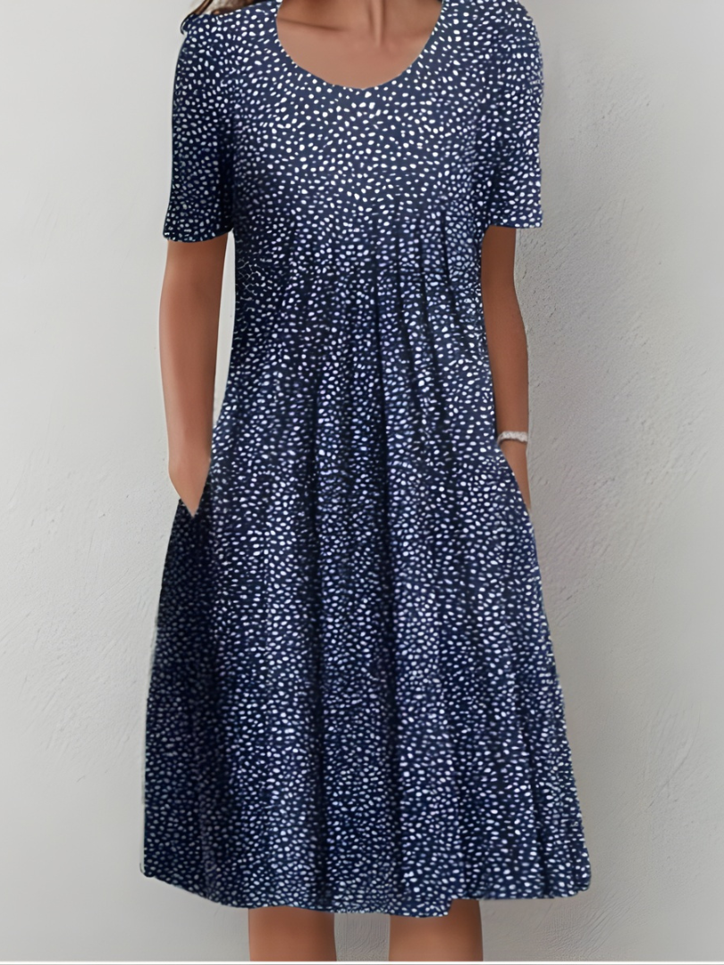Aurexia - Vrouwelijke Plissé Jurk met Korte Mouwen, Vloeiende Snit, Elegante Bloemenprint