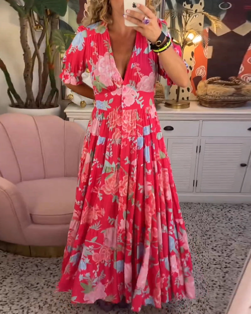 Rosa - Jurk met bloemenprint V-hals