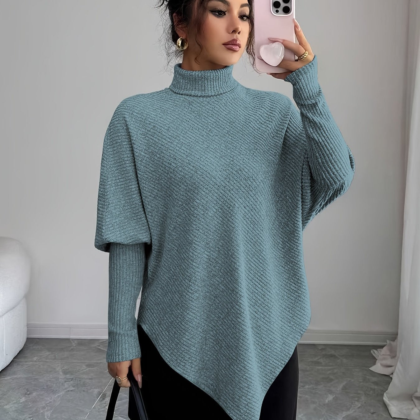 Ilyssa - Asymmetrische Trui Met Hoge Hals Moderne Elegant