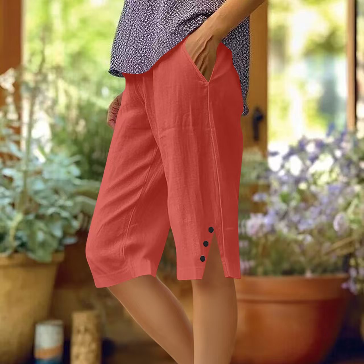 Oselia - Effen capri broek voor dames met zakken