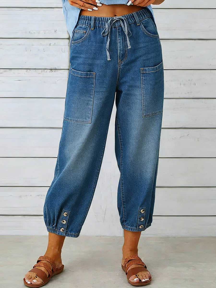 Elythia - Dames Jeans Hoge Taille Wijde Pasvorm Denim Comfort Dagelijks