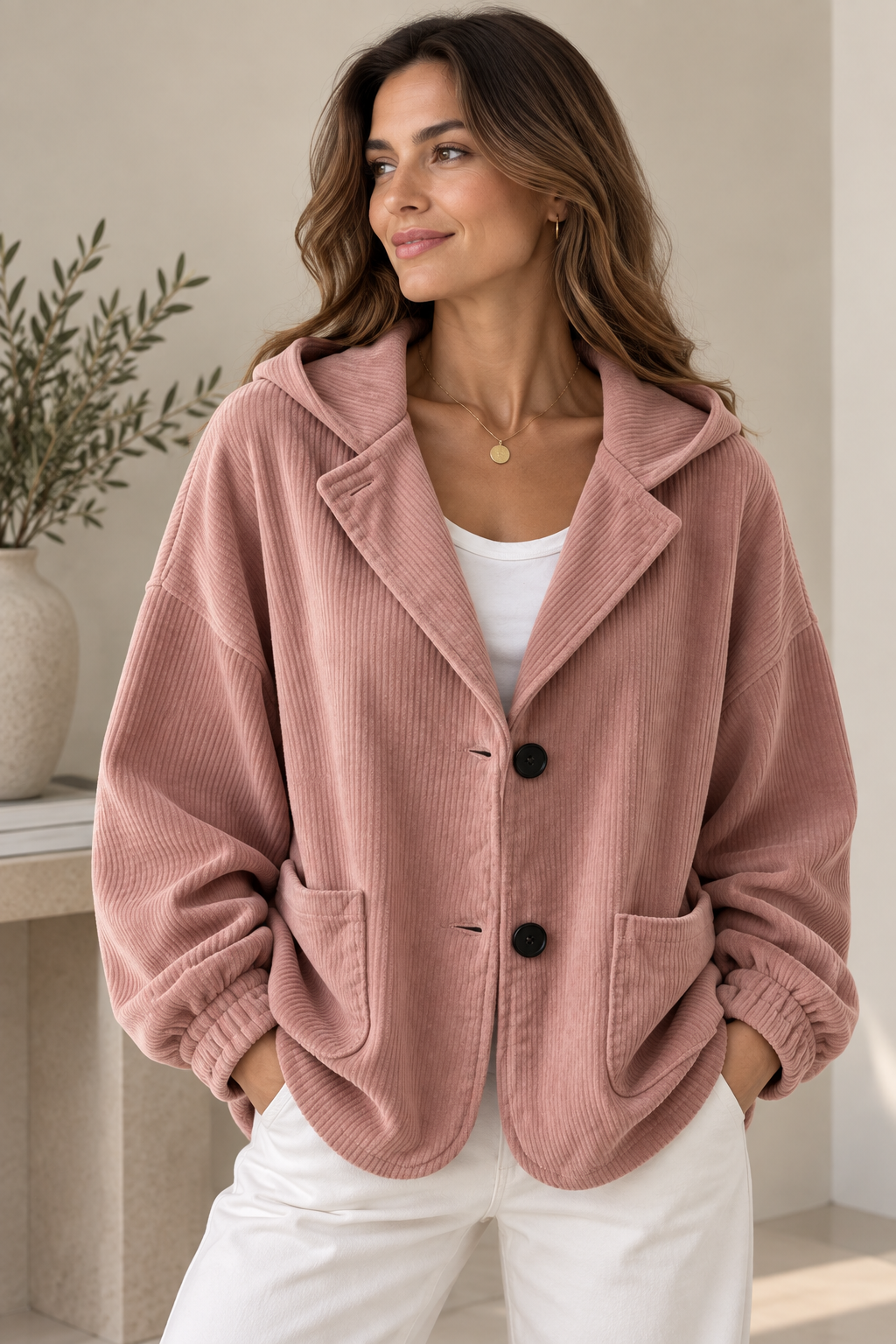 Berber - Dames oversized vest met ribfluweel effect en capuchon