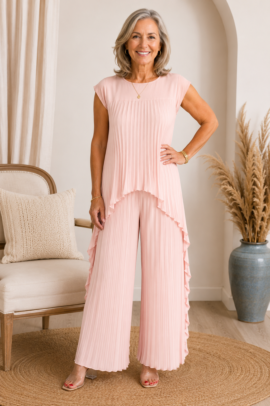 Maevis - Vrouwen plissé ensemble met brede broek