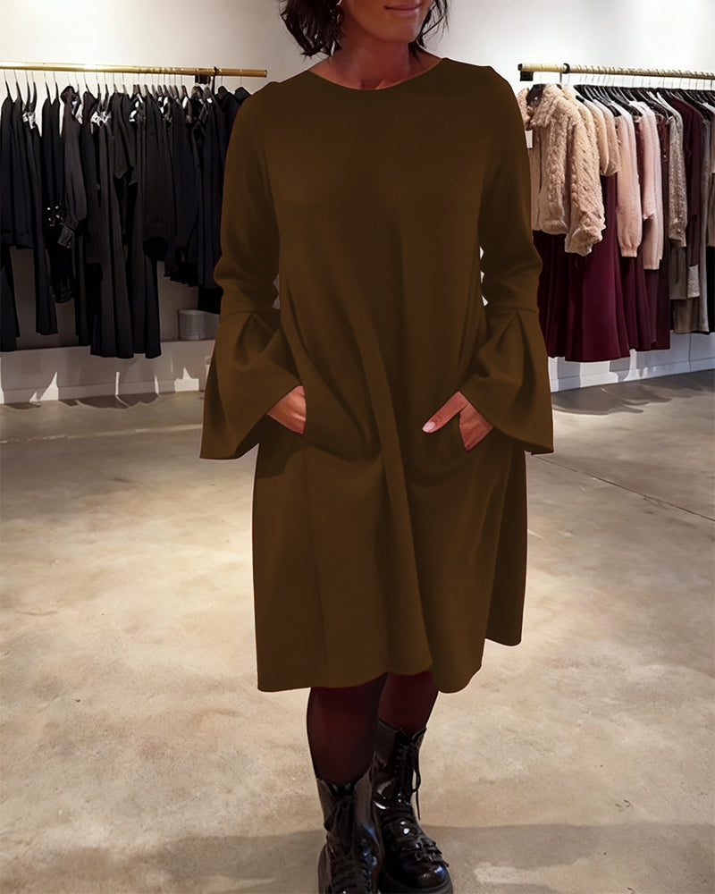 Jovalinne - Casual Jurk met Uitlopende Mouwen