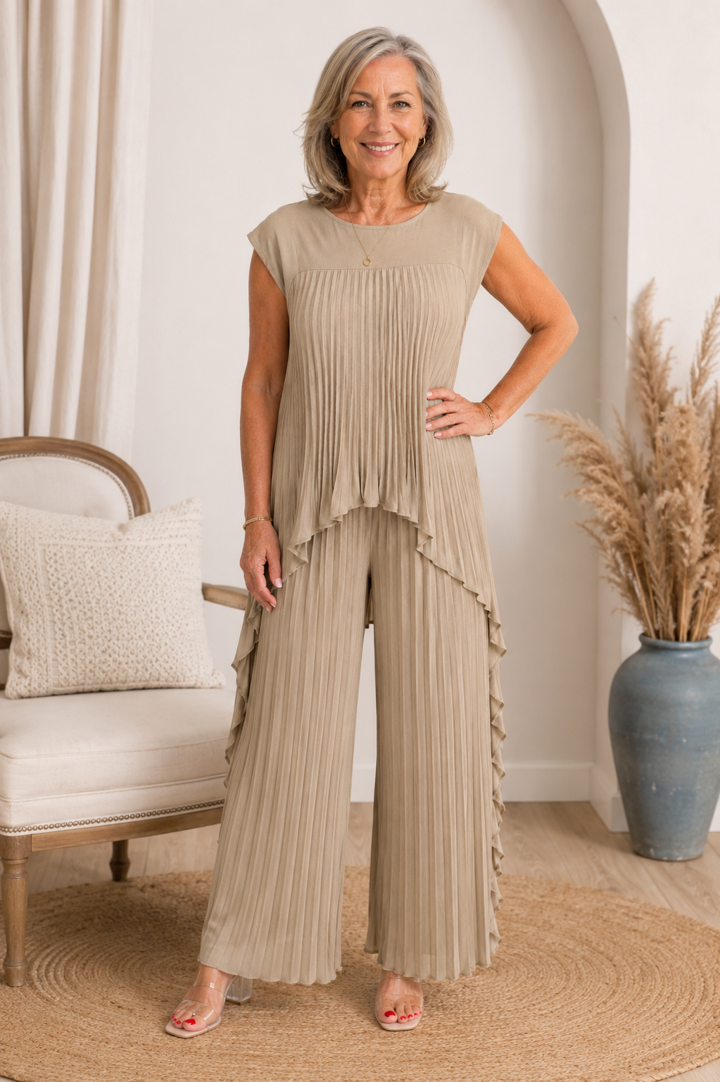 Maevis - Vrouwen plissé ensemble met brede broek