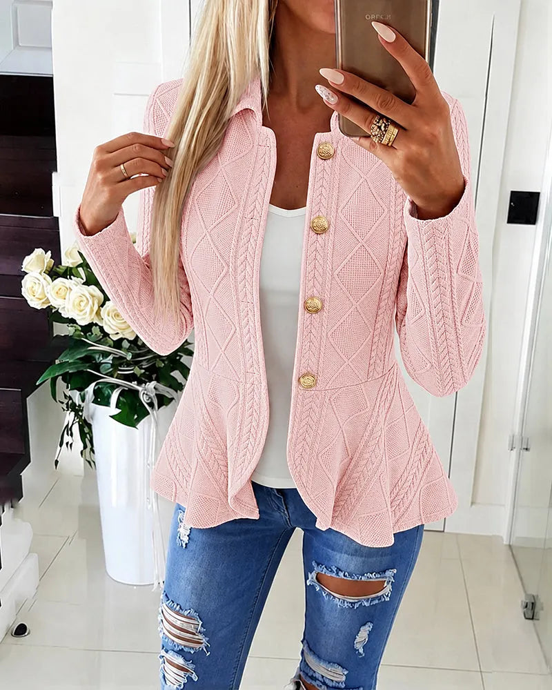 Geeske - Dames cardigan met chevron- en argylepatroon en omgeslagen kraag