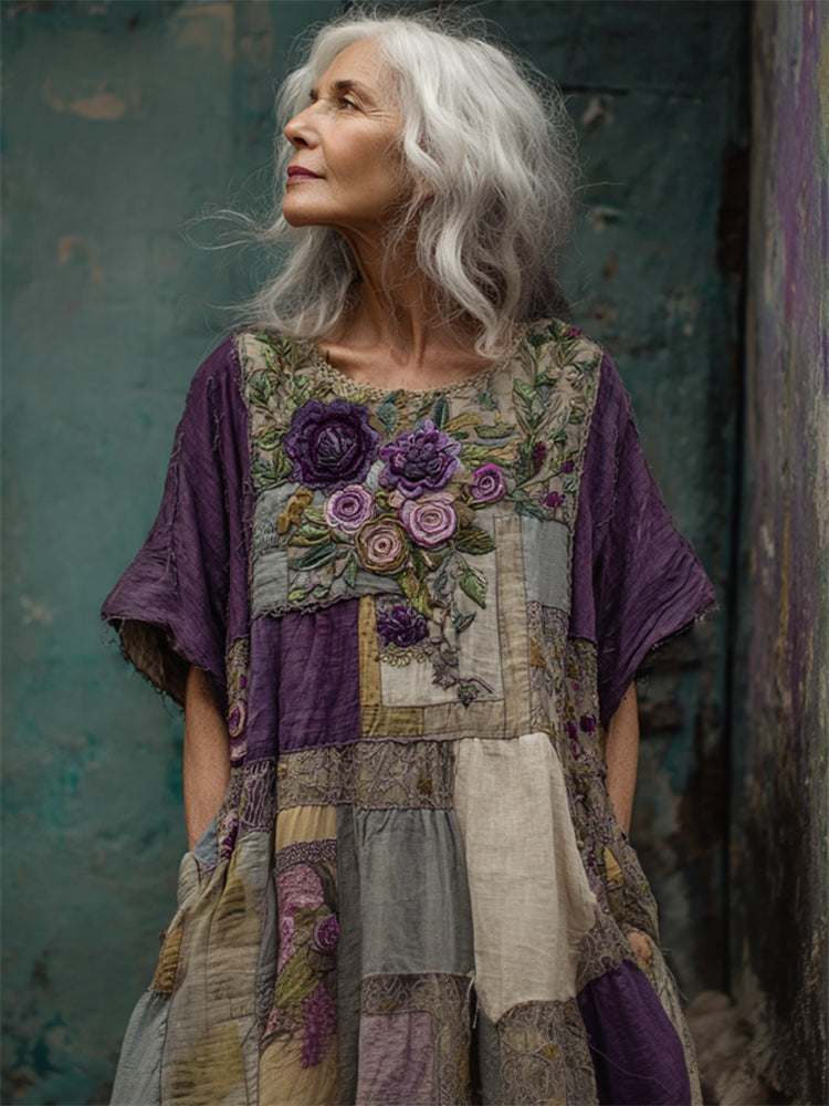 Oryndra - Vrouwen Robe Patchwork Artistiek Vloeiend Comfort Boheemse Stijl Dagelijks