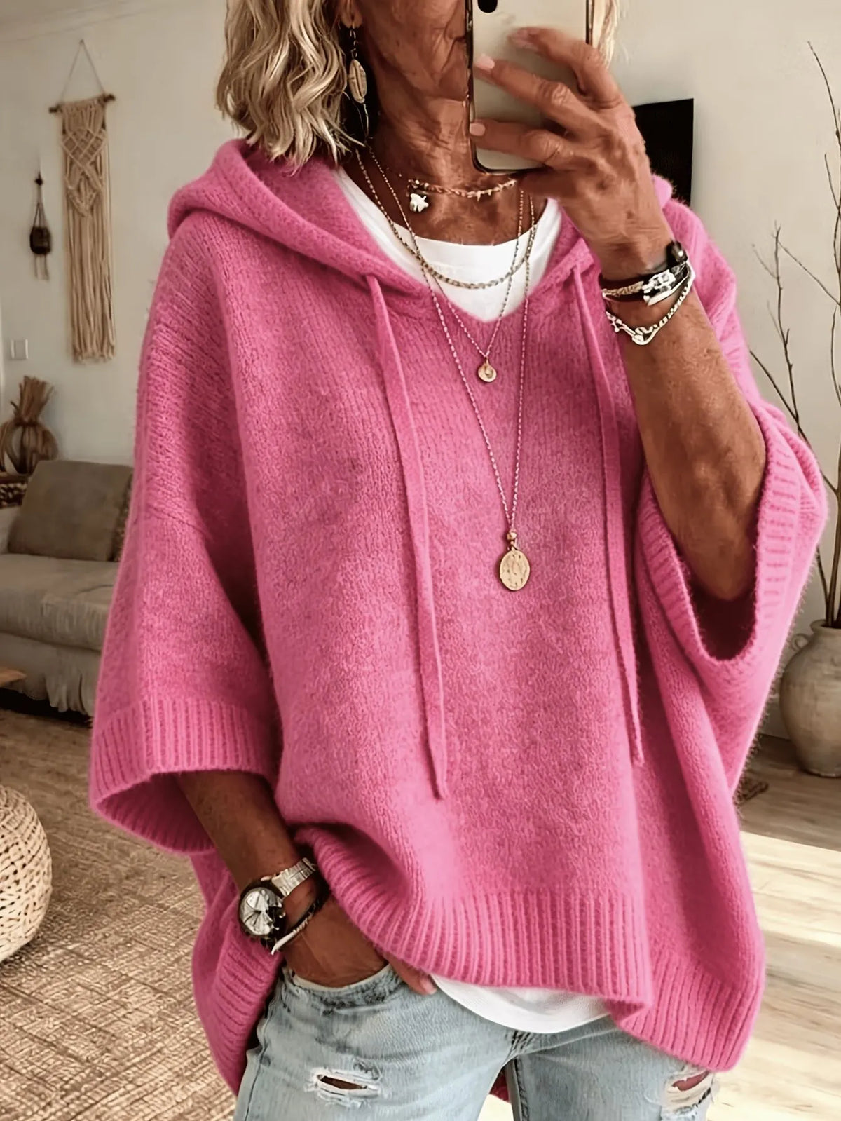 Vérène - Dames oversized hoodie van zachte brei