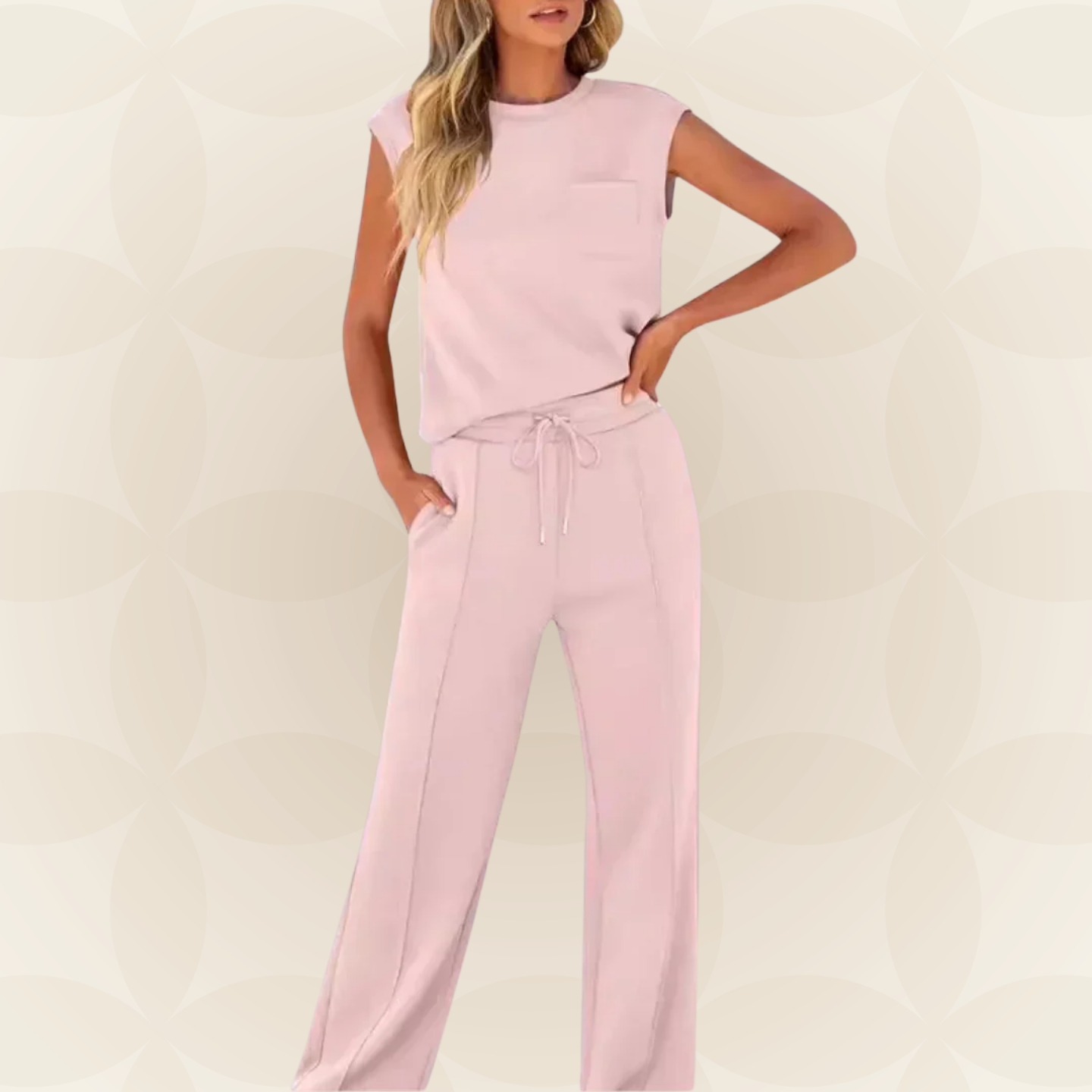 Rovessa - Dames tweedelig ontspannen set met brede broek