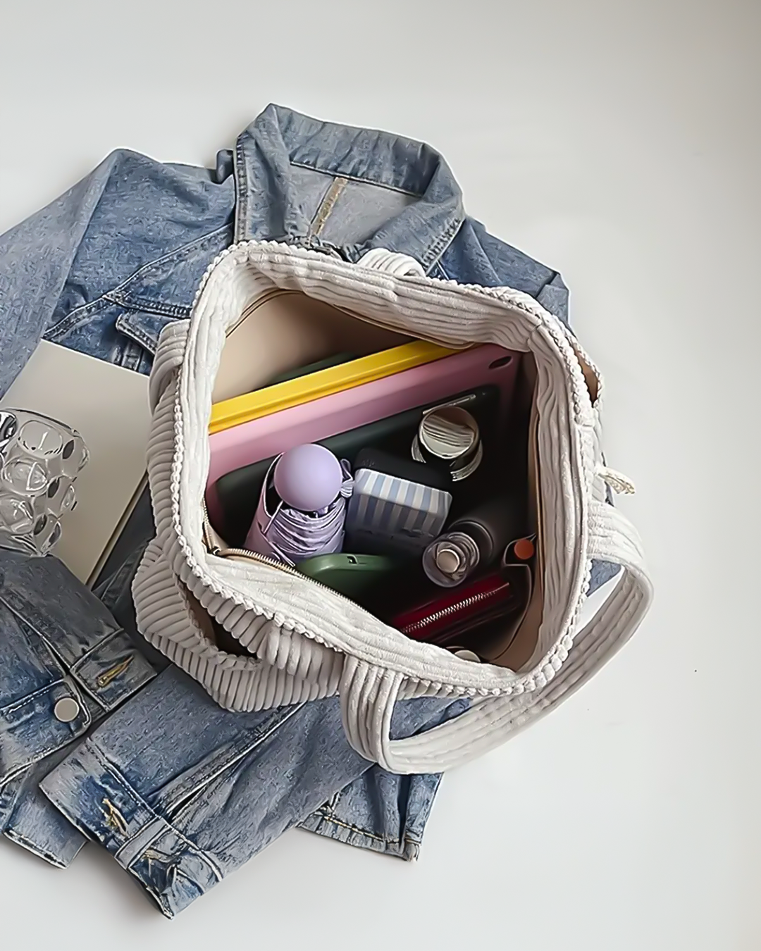 Gisara - Geribde tote bag met koorddetail
