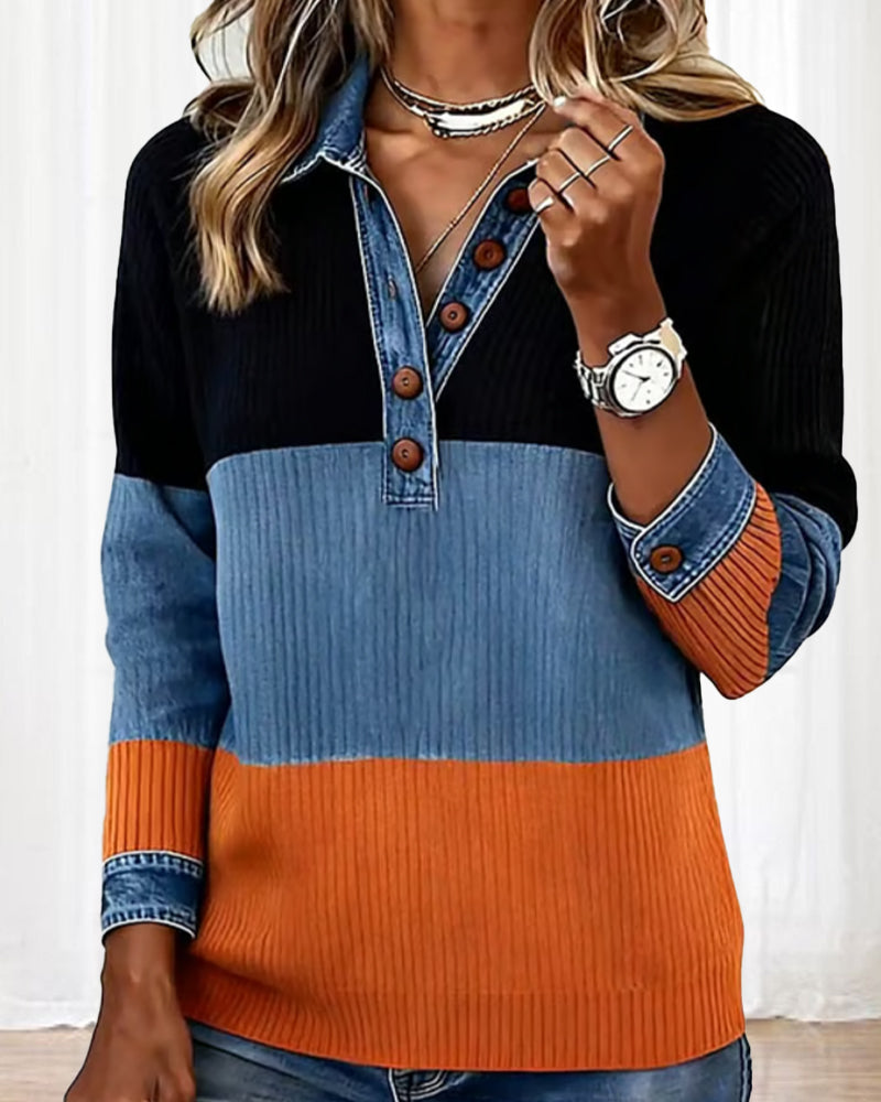 Fayriennea - Top Chic Contrast met Reverskraag